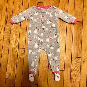 Carter’s Baby Girl Fleece Infant Snowman Pink Zip Sleeper Pajamas Size 12 Months